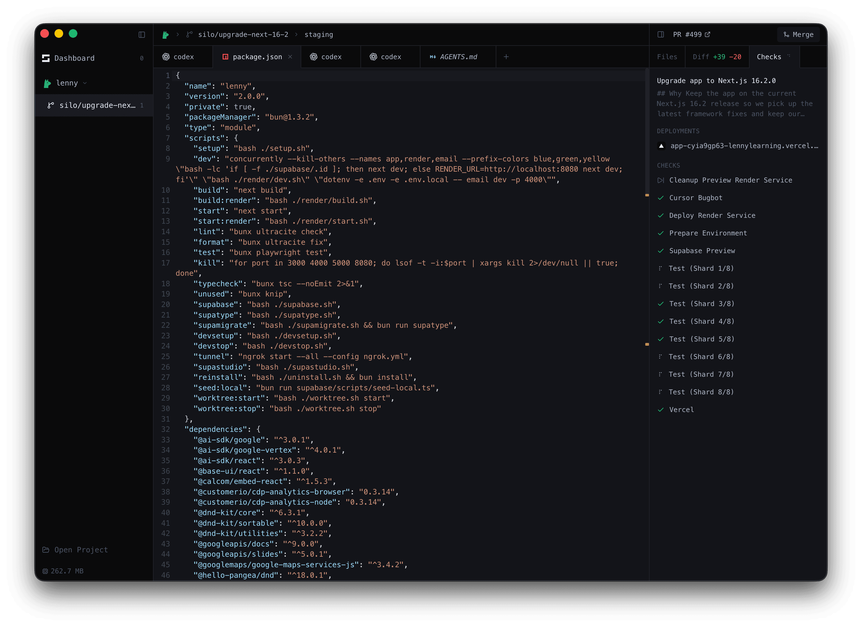 Silo — cloud workspace with file editor, terminal tabs, git sidebar with PR checks and diffs